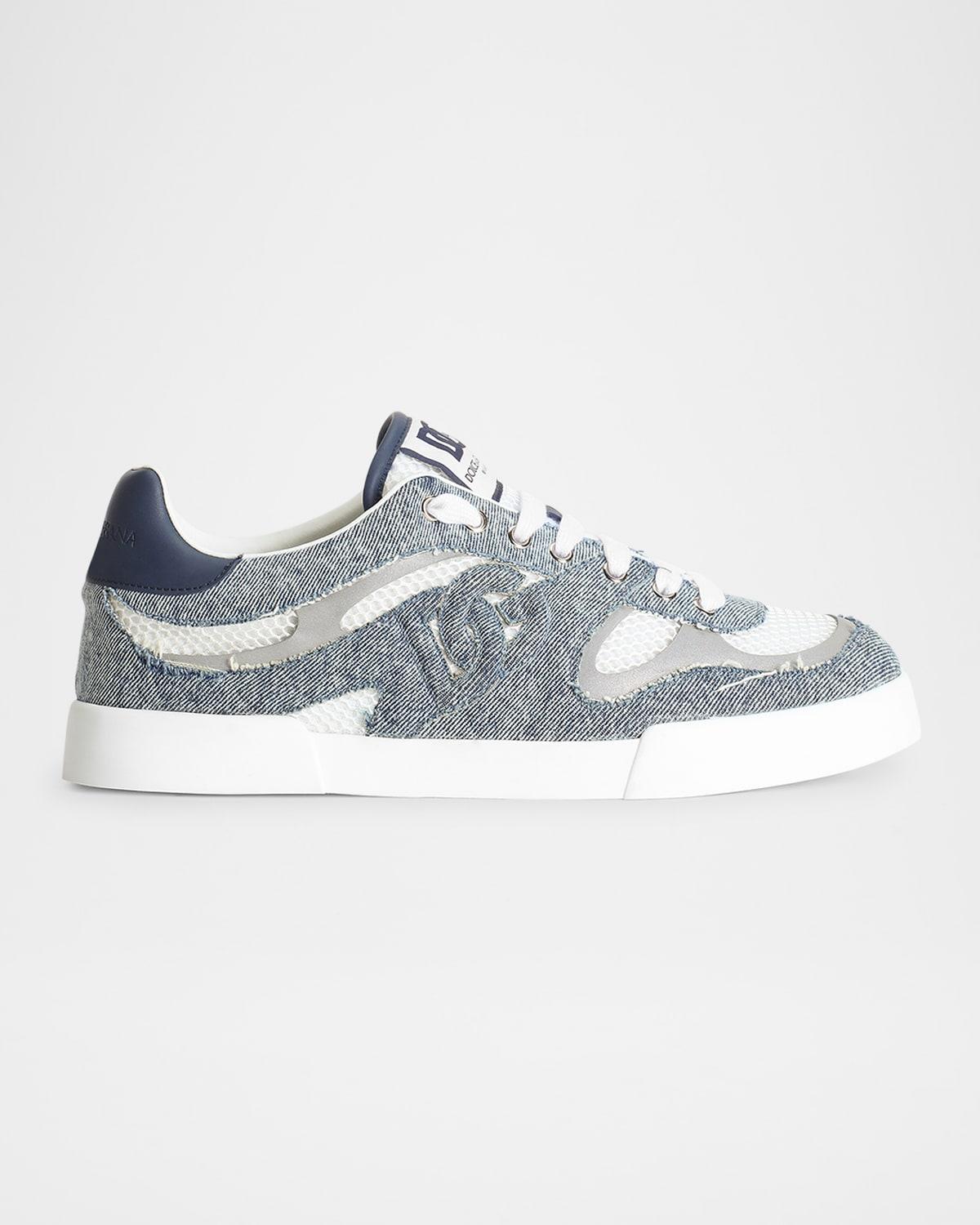 Men's Mesh and Leather Low-Top Sneakers Product Image