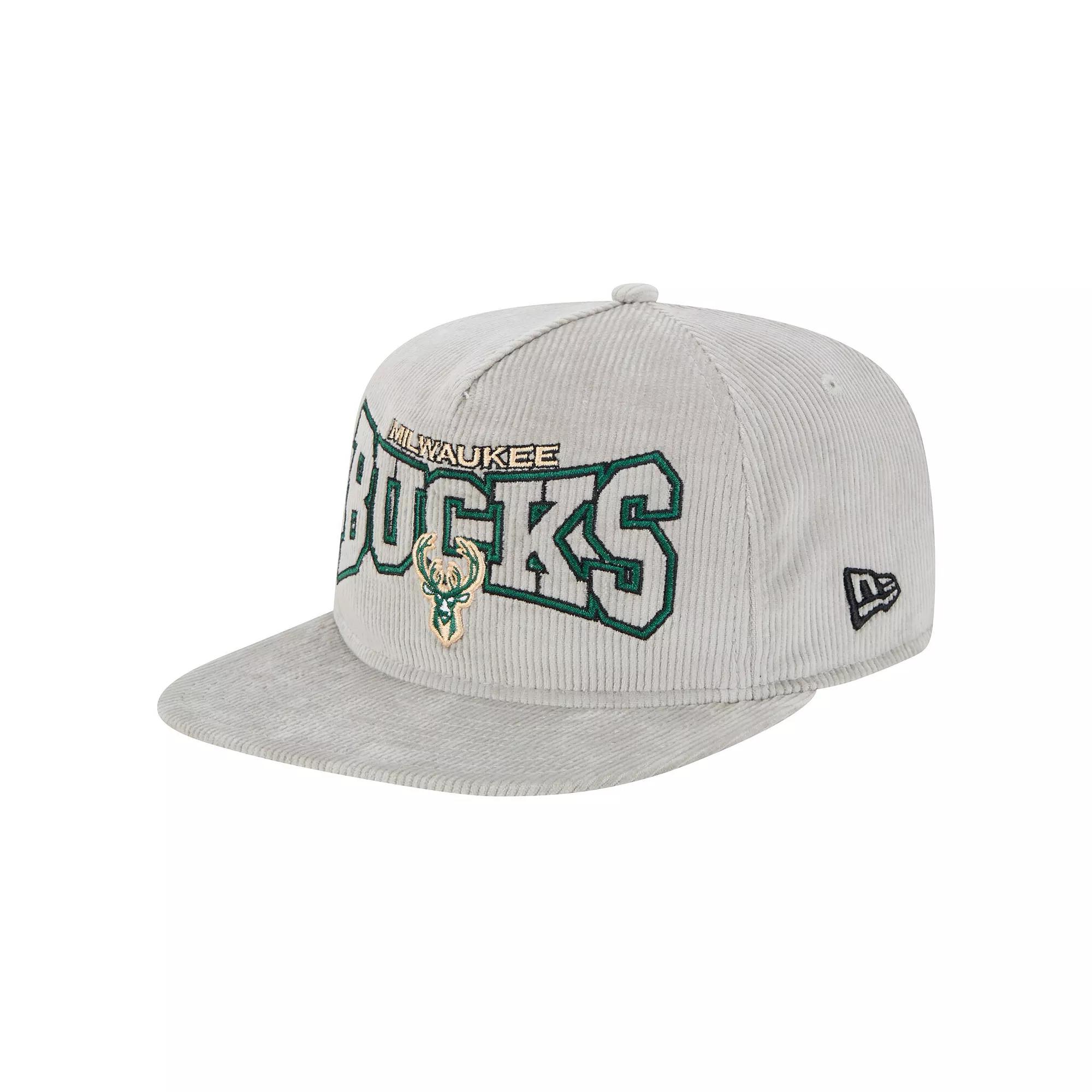 Men's New Era Gray Milwaukee Bucks Throwback Corduroy Golfer Snapback Hat, Grey Product Image