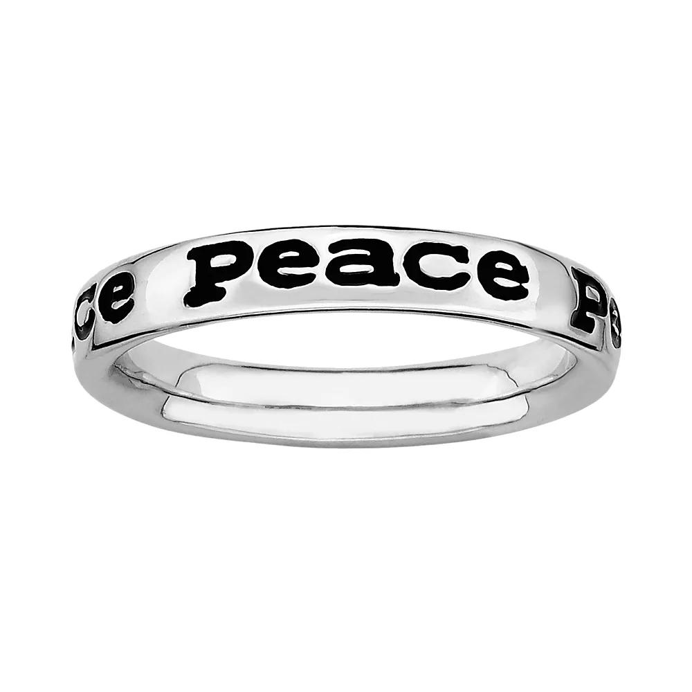 Stacks & Stones Sterling Silver Black Enamel "Peace" Stack Ring, Women's,  Product Image