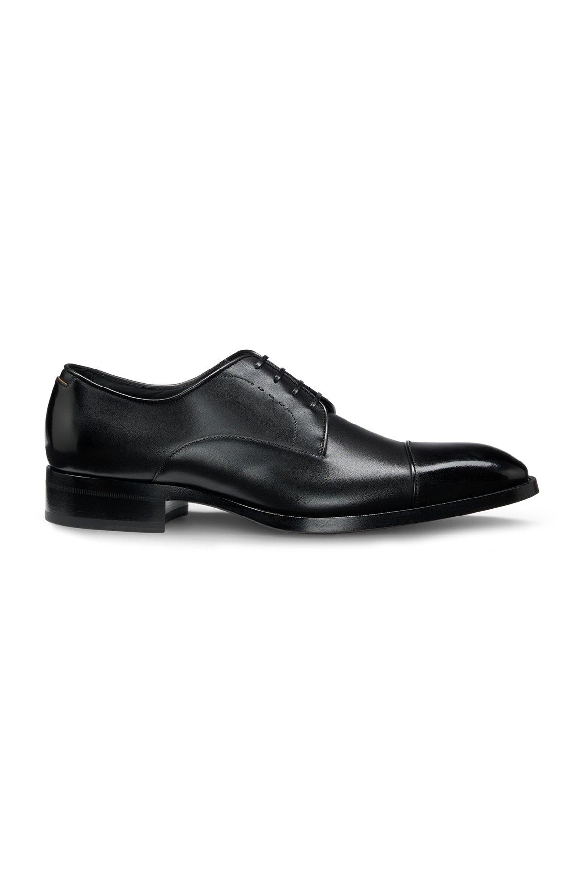 BOSS - Leather Derby shoes with cap toe - Black Product Image