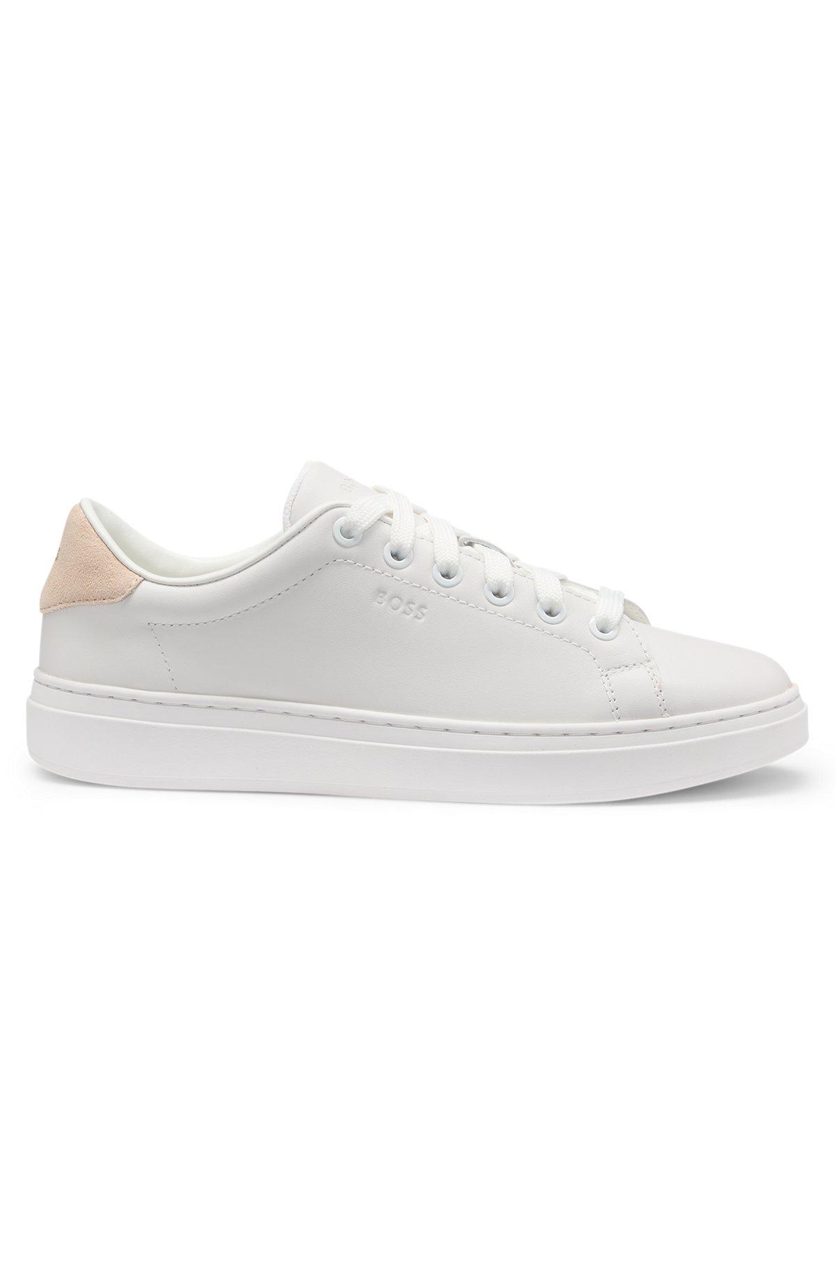 BOSS - Leather trainers with suede backtab - White Product Image