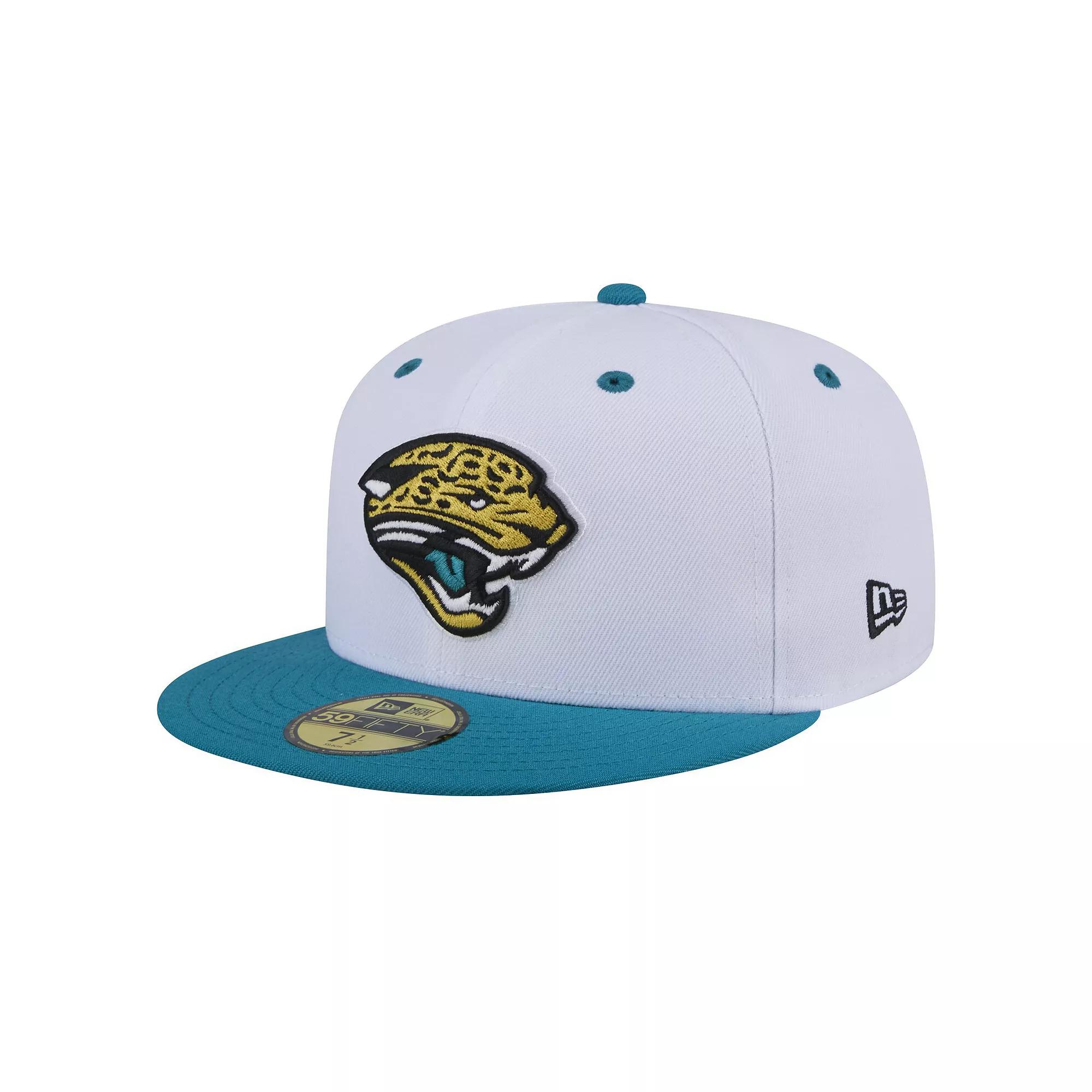 Men's New Era White/Teal Jacksonville Jaguars Throwback Logo Flipside Two-Tone 59FIFTY Fitted Hat,  Product Image