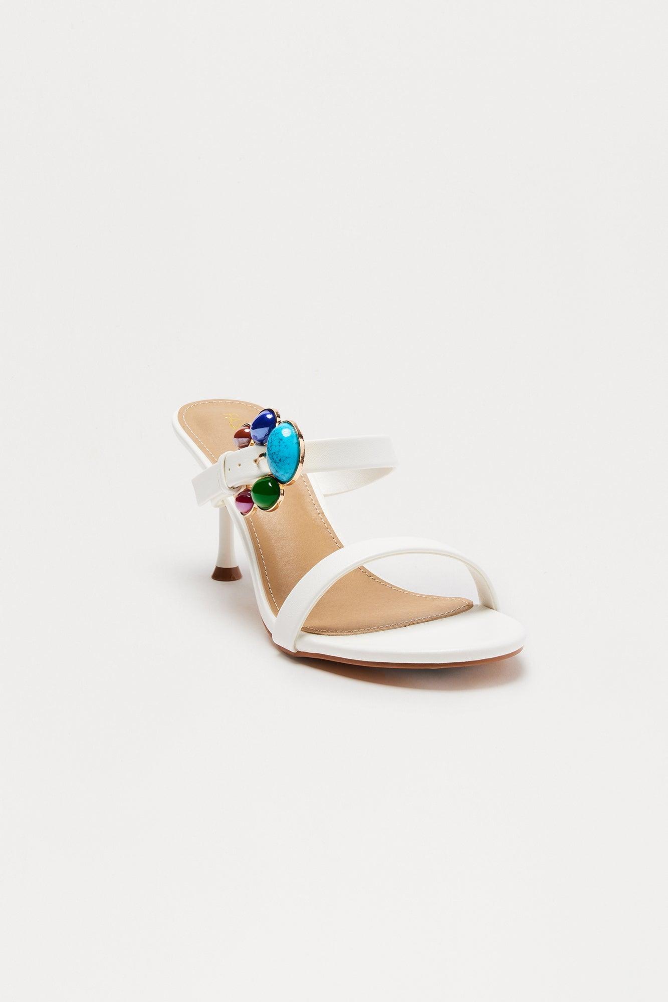 Jaziel Stone Buckle Mules - White Female Product Image