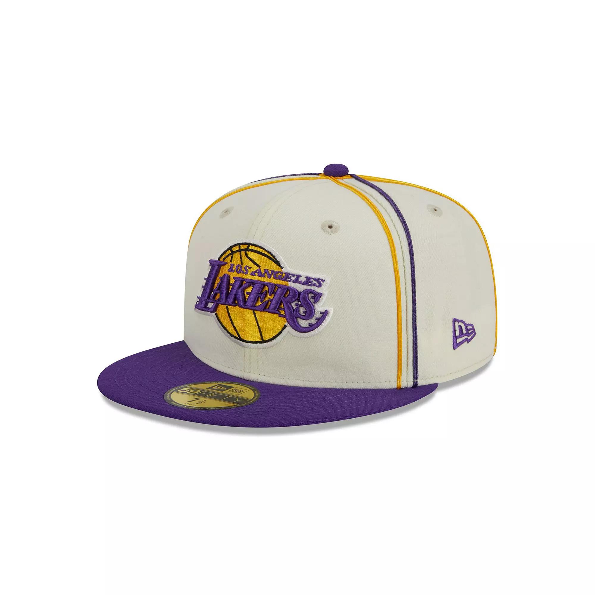 Men's New Era Cream/Purple Los Angeles Lakers Piping 2-Tone 59FIFTY Fitted Hat,  Product Image