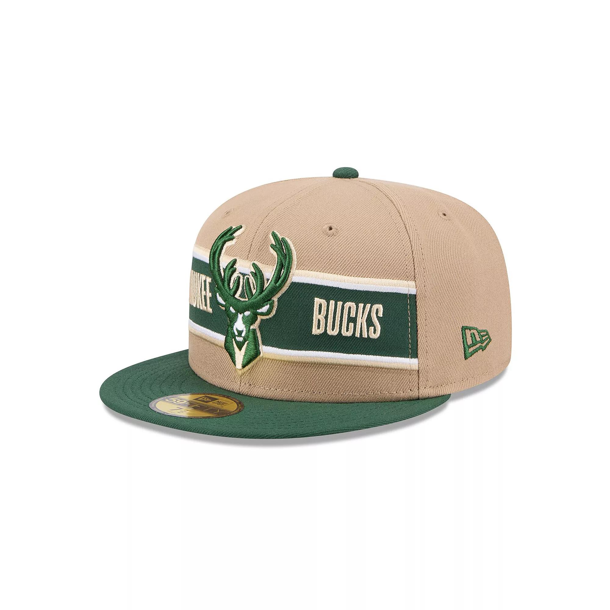 Men's New Era Tan/Hunter Green Milwaukee Bucks 2024 NBA Draft 59FIFTY Fitted Hat, Size: 7 1/8, Team Product Image