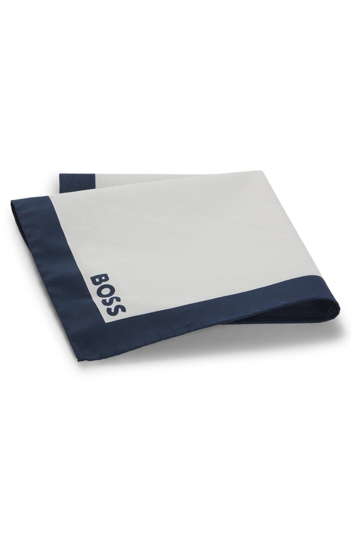 Cotton pocket square with logo and border print Product Image