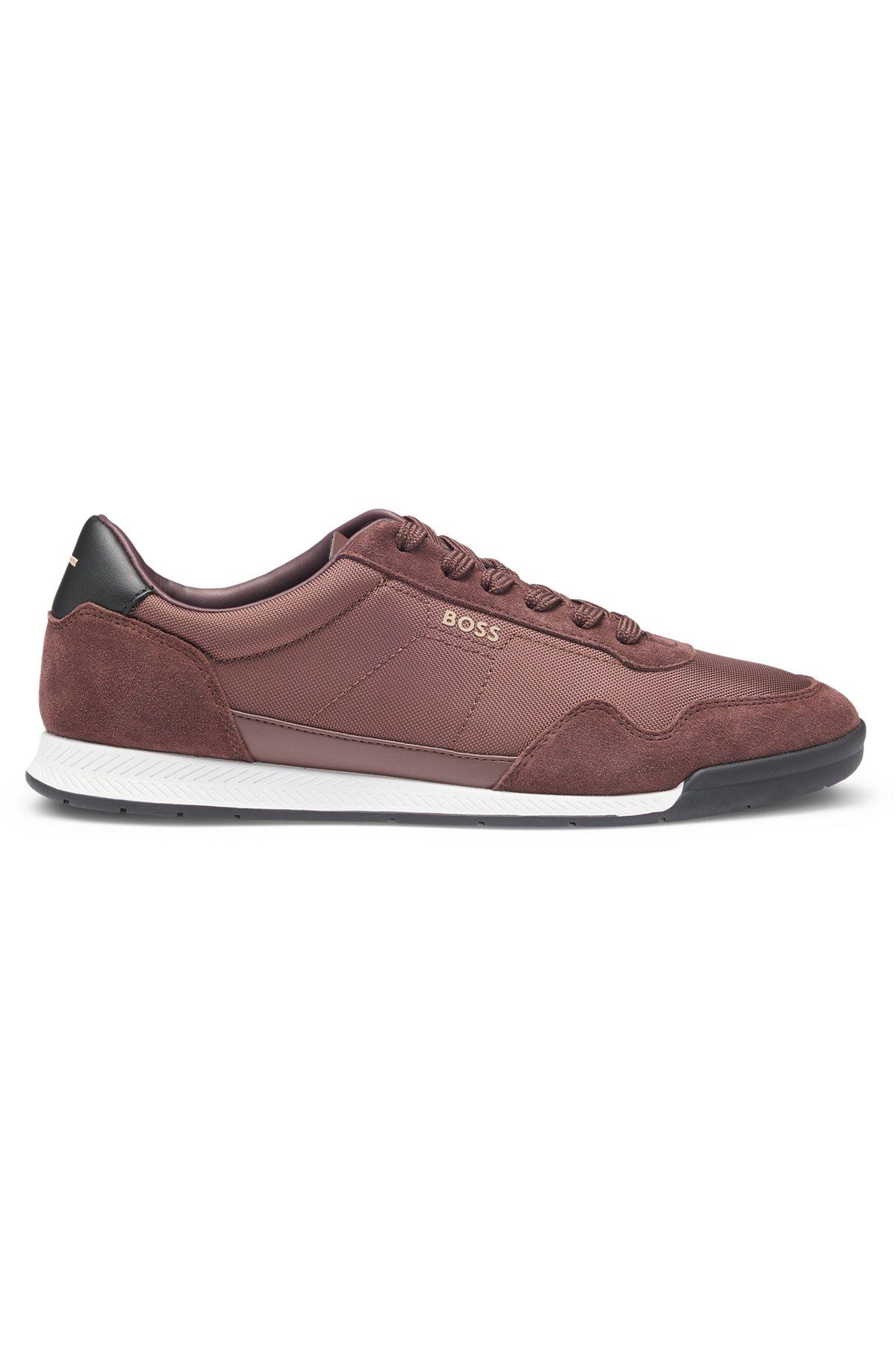 Mixed-material lace-up trainers with suede trims Product Image