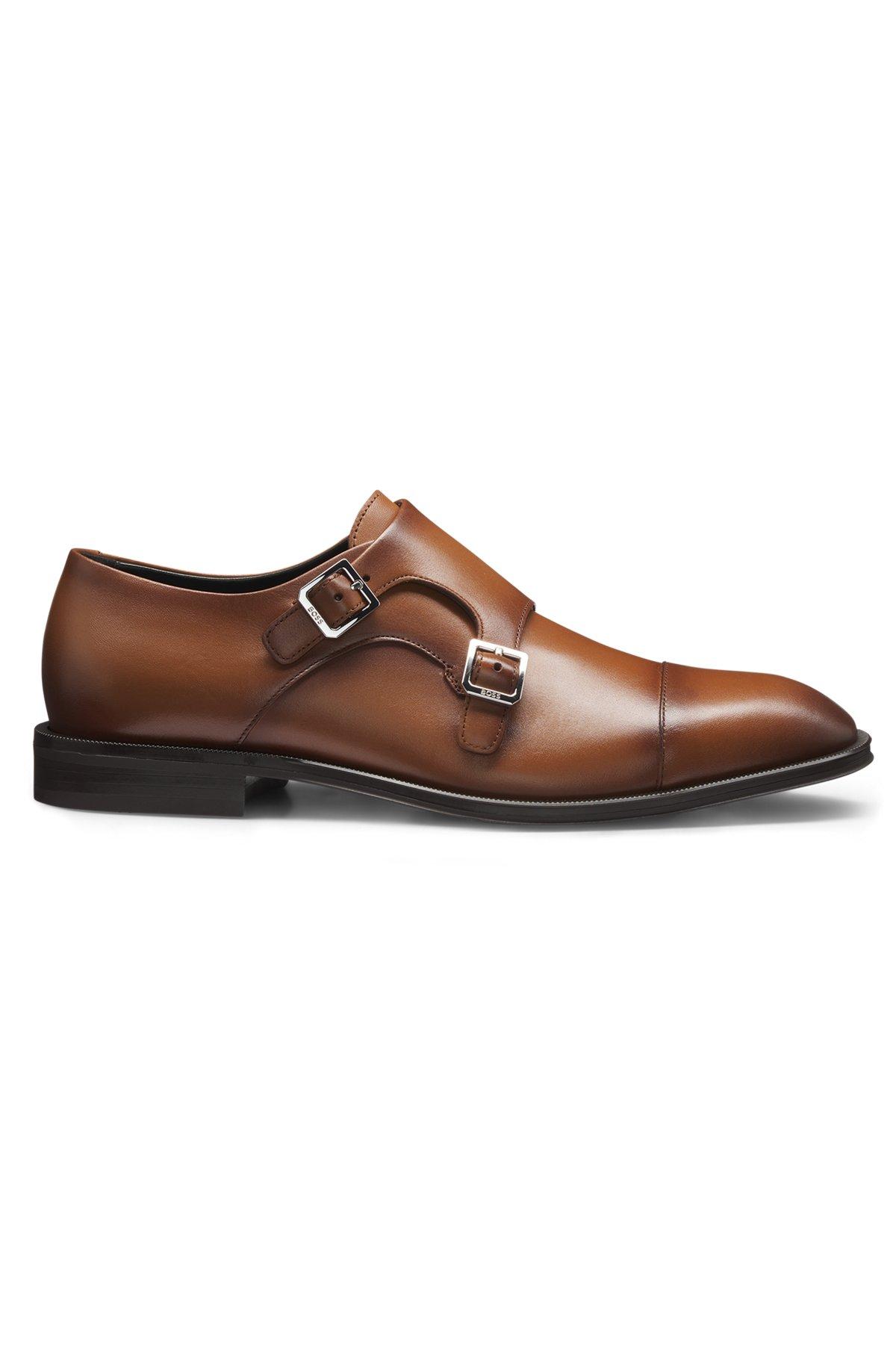 Leather double-monk shoes with cap toe Product Image