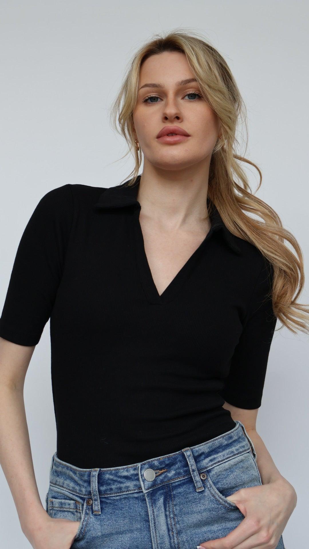 Ribbed Polo Collar Bodysuit Product Image