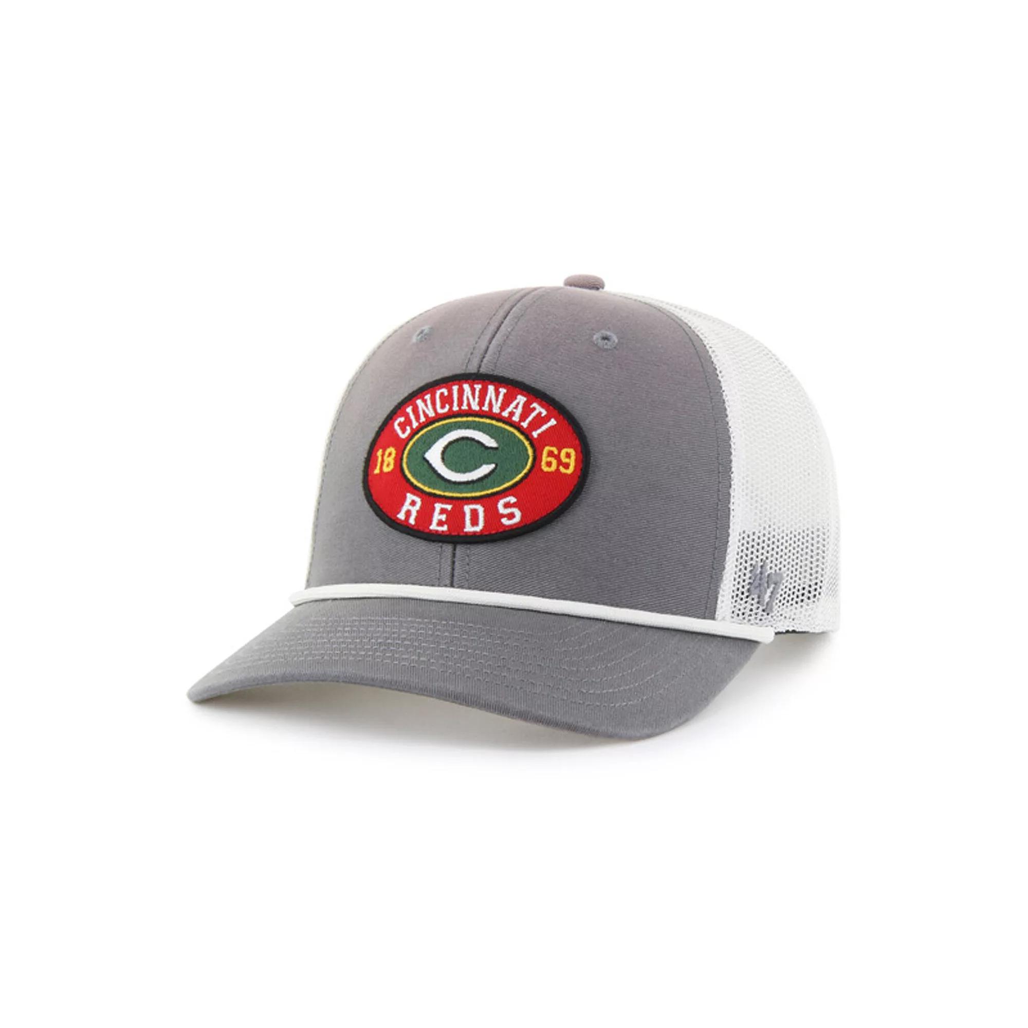 Men's '47 Gray/White Cincinnati Reds Tide Sweep Rope Trucker Adjustable Hat, Red Grey Product Image
