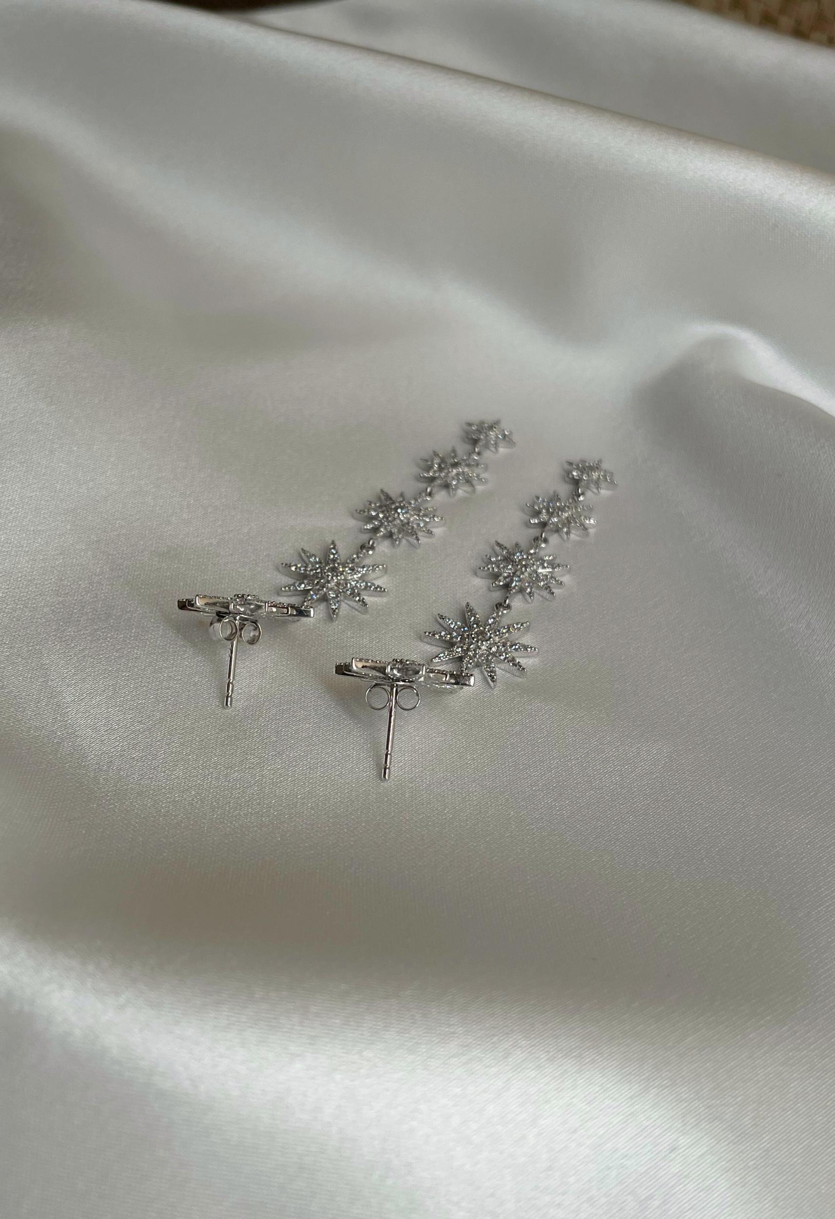 Silver Starburst Dangle Earrings Product Image