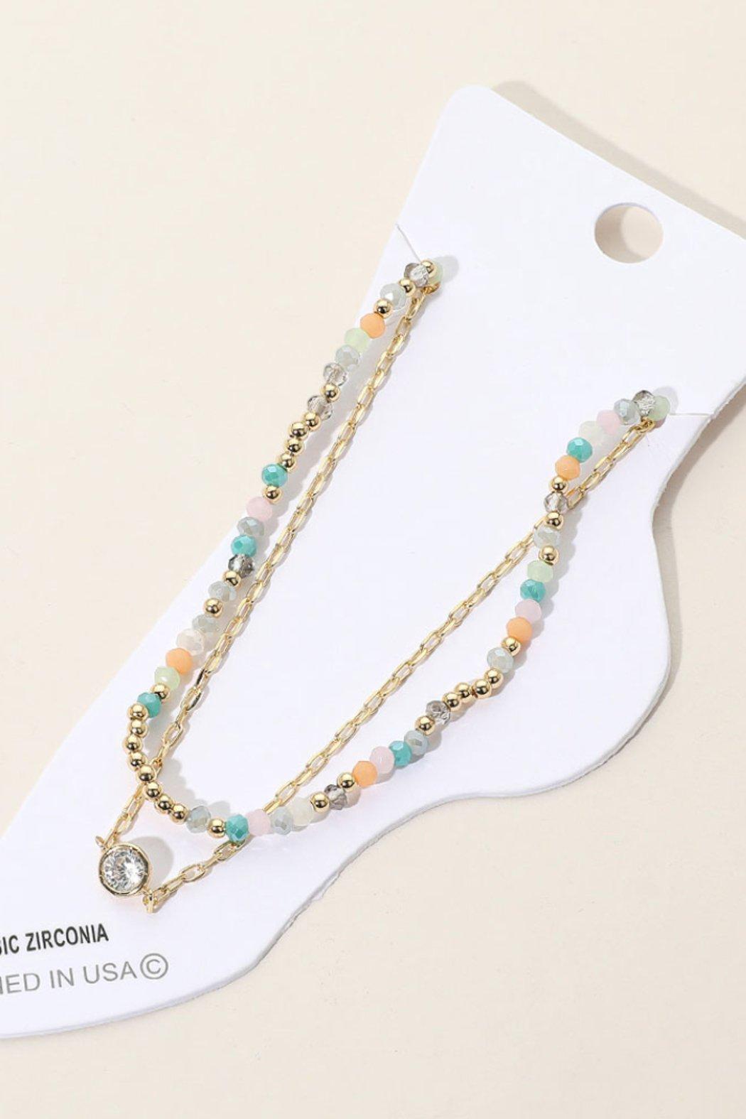 Bezel Accent Paperclip Chain Beaded Layered Anklet Product Image