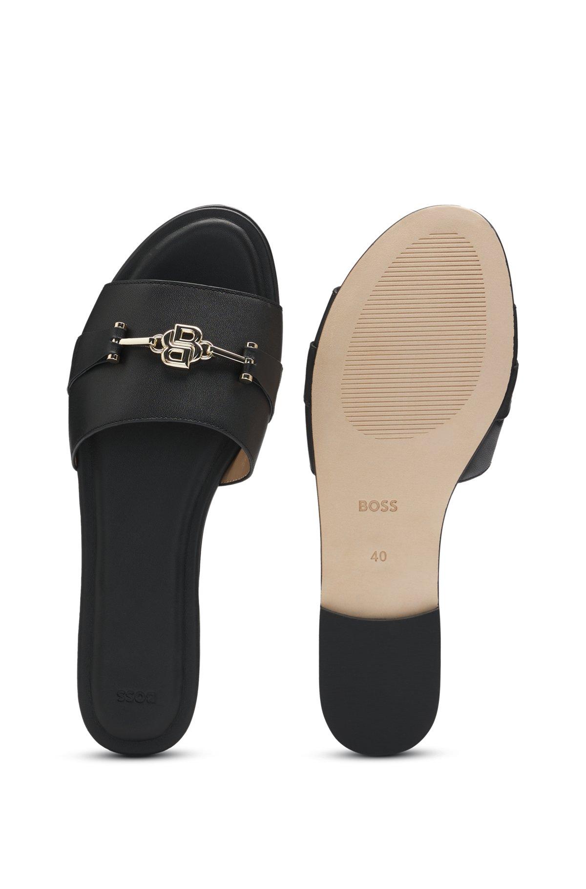 Leather slides with gold-tone Double B monogram Product Image