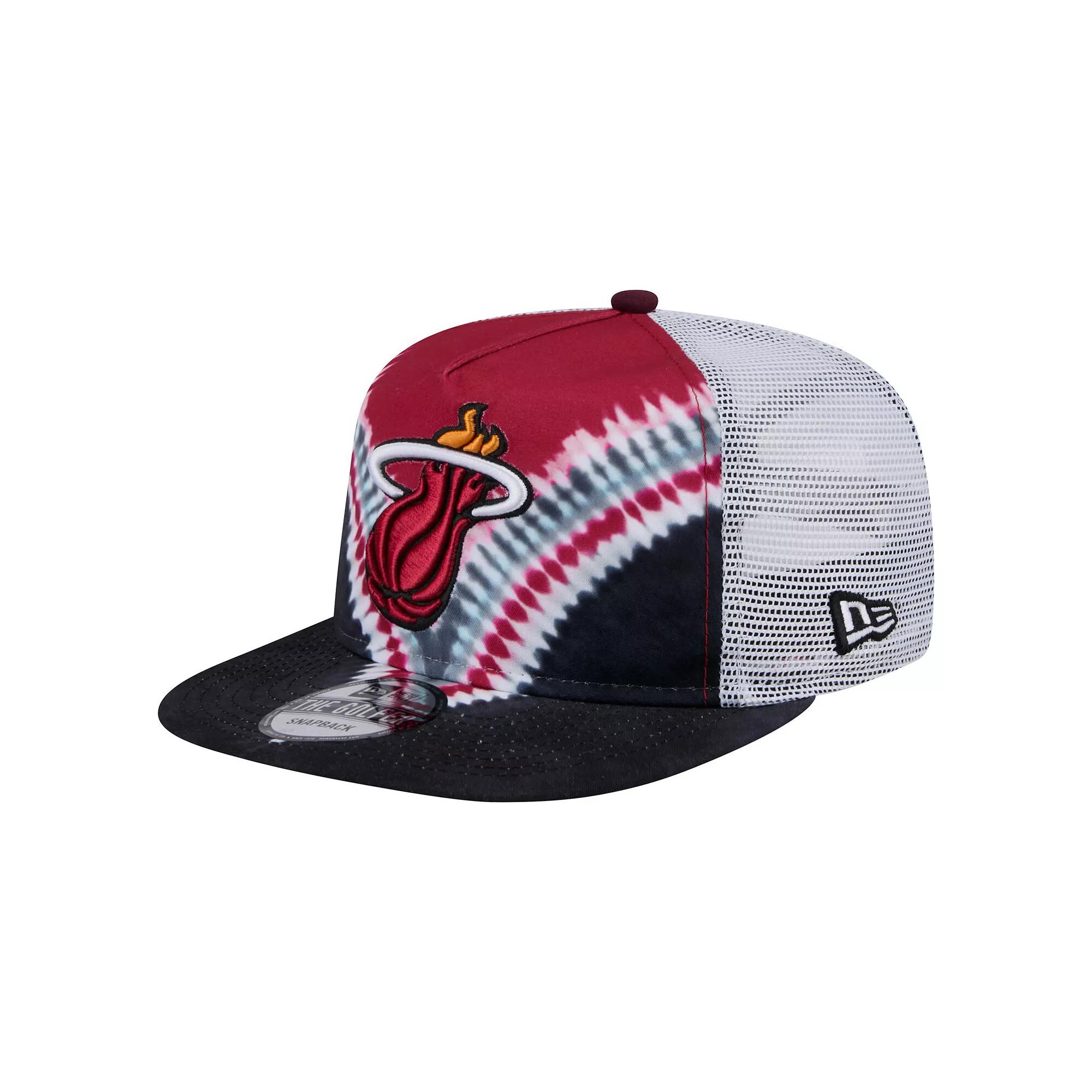 Men's New Era Black/Red Miami Heat Throwback Dye Golfer Snapback Hat Product Image