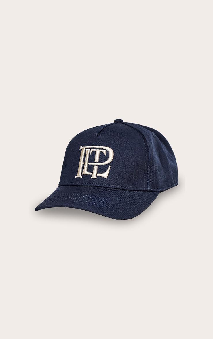 Navy PrettyLittleThing Cream Embroidered Cap Product Image