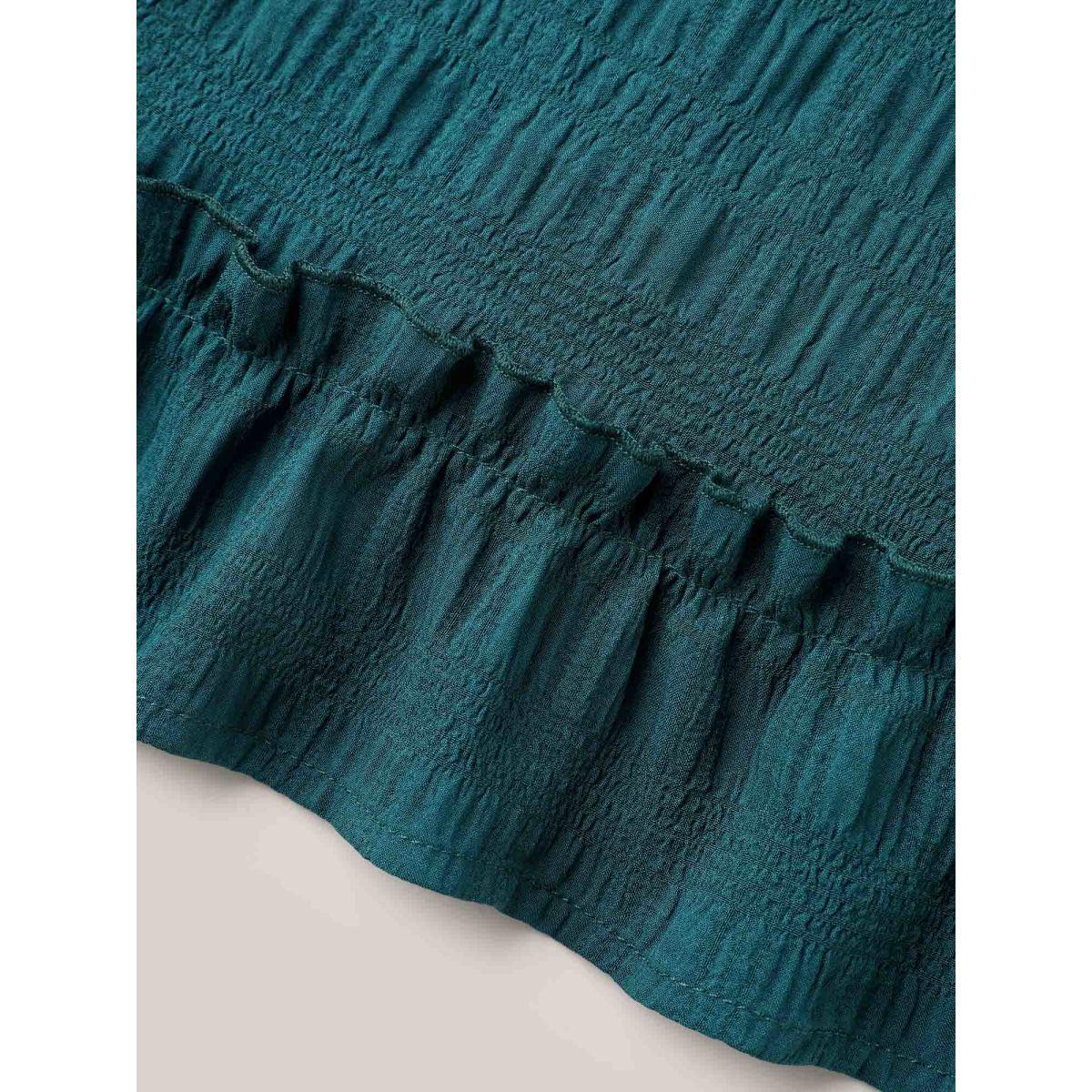 Plus Size Cyan Textured Spliced Ruffle Edge Top Women Leisure Short sleeve Round Neck Casual Blouses BloomChic 18-20/2X Product Image