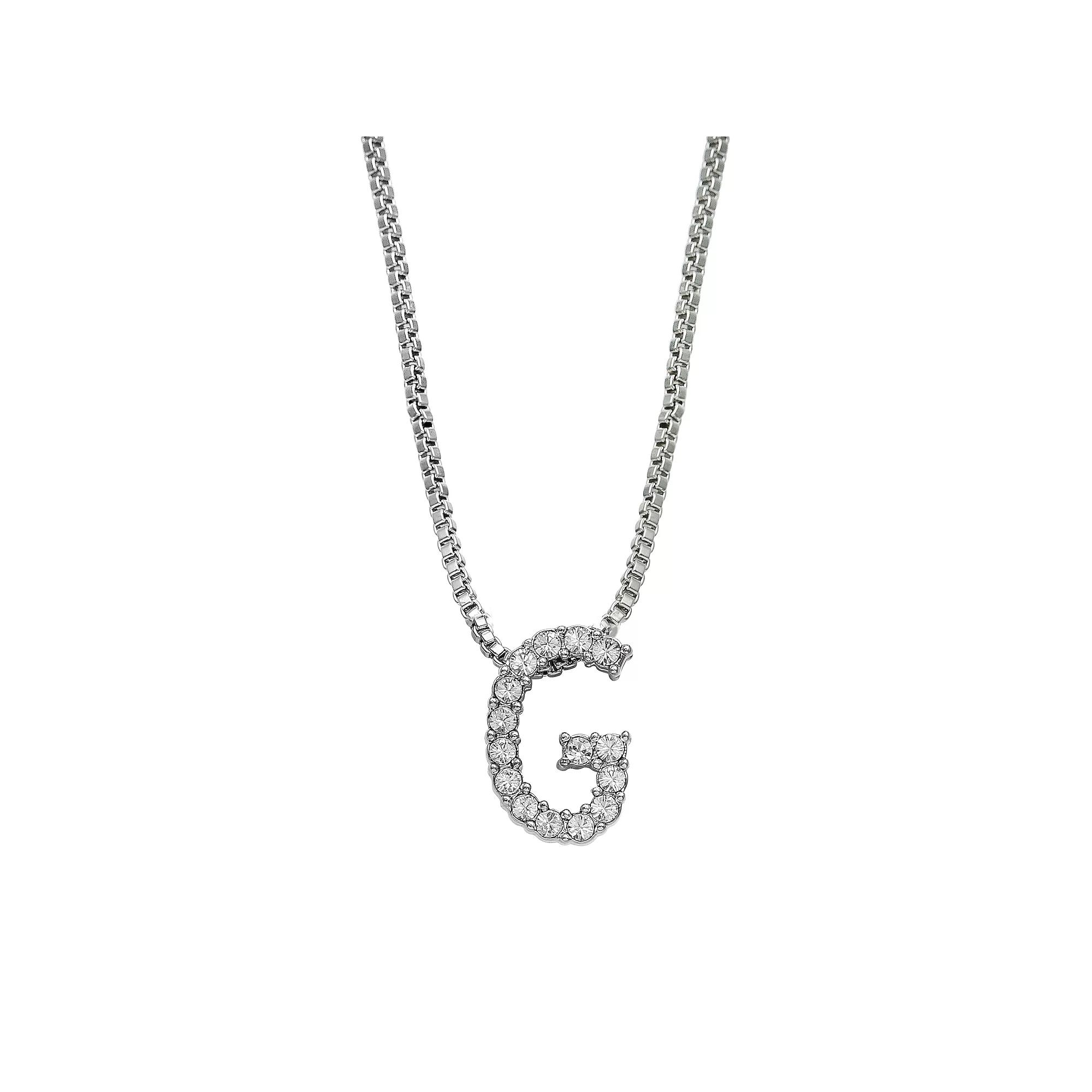 Brilliance Silver Plated Crystal Initial Pendant, Womens Silver Tone T Product Image