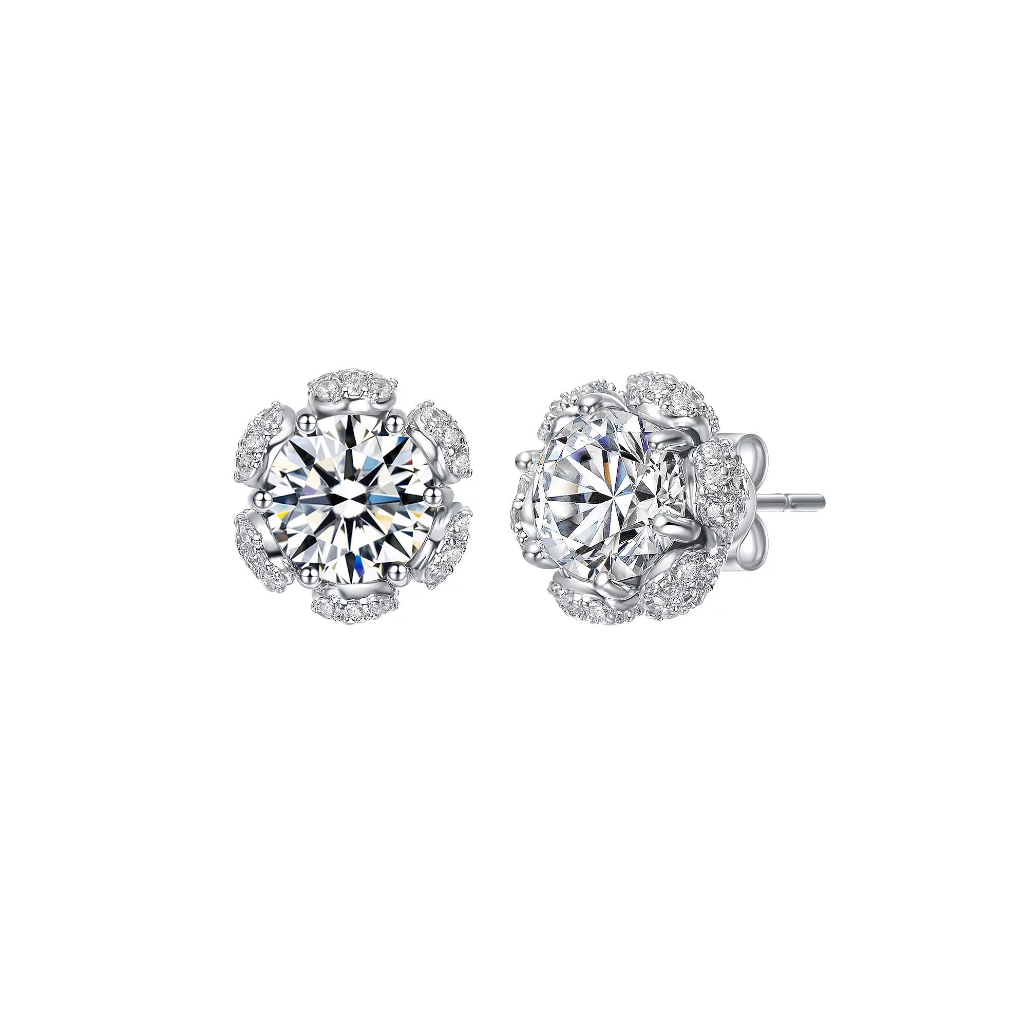 Sterling Silver Cubic Zirconia Flower Halo Stud Earrings, Womens Product Image