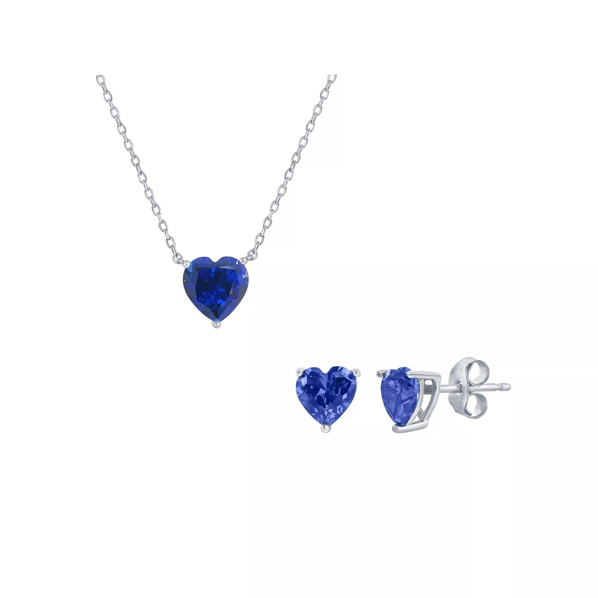 Argento Bella Sterling Silver Cubic Zirconia Birthstone Heart Necklace & Stud Earring Set, Women's,  Product Image
