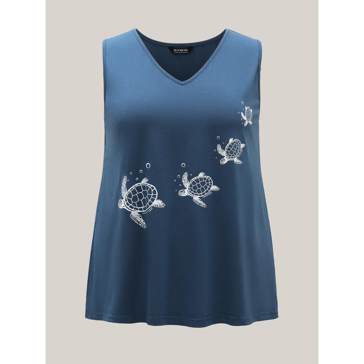 Plus Size Turtle Print V-Neck Tank Top Women Aegean Leisure Non V-neck Casual Tank Tops Camis BloomChic 22-24/3X Product Image