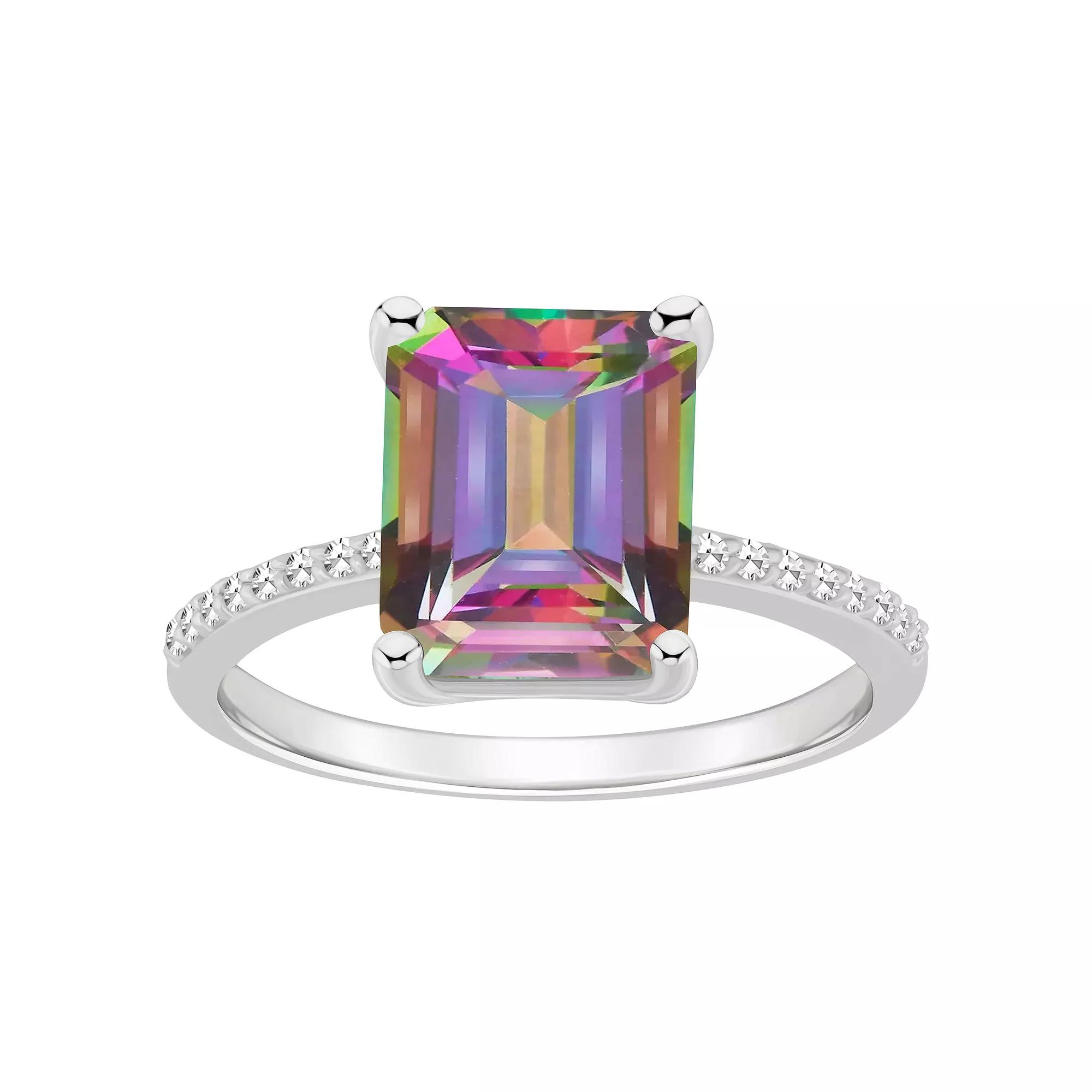 Alyson Layne Sterling Silver Emerald Cut Mystic Topaz 1/10 Carat T.W. Diamond Ring, Women's,  Product Image