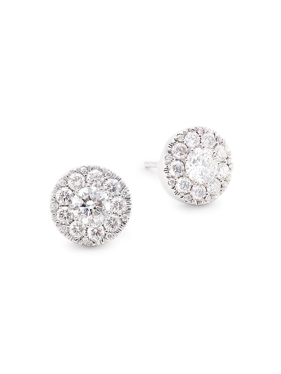 Womens 14K White Gold & 1.5 TCW Diamond Cluster Stud Earrings Product Image