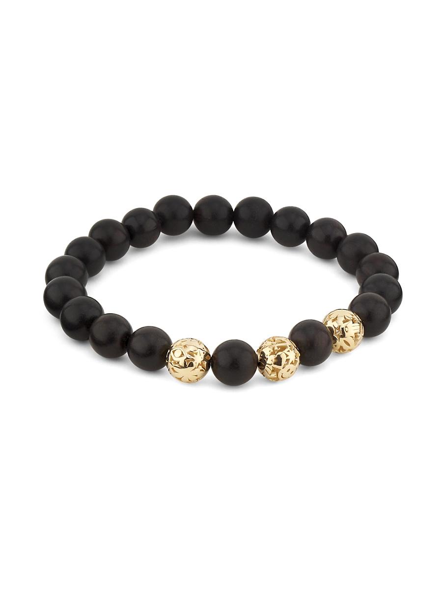 Womens 14K Yellow Gold & Ebony Wood Beaded Stretch Bracelet Product Image