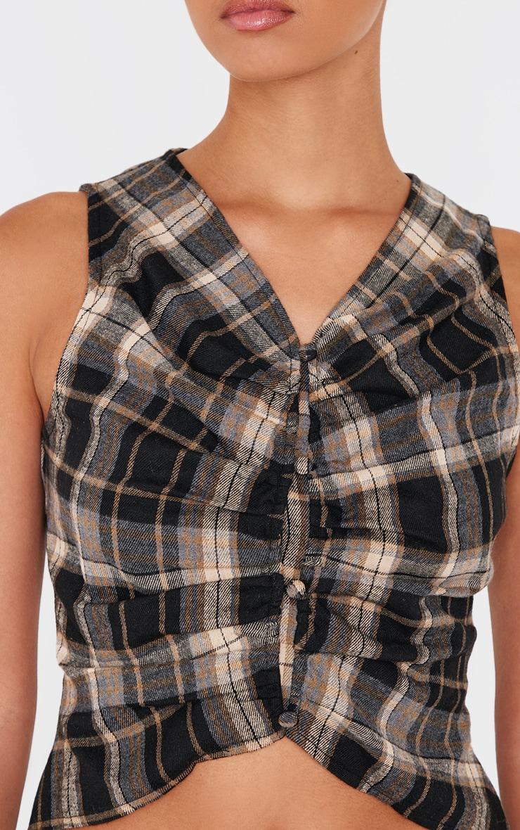 Brown Check Ruched Front Long Top Product Image