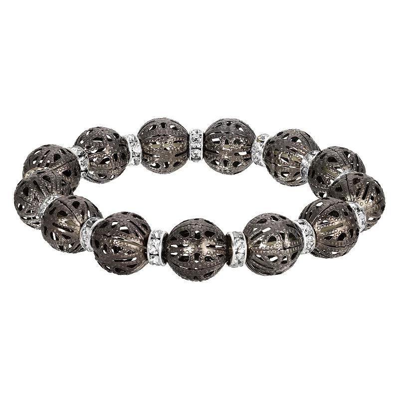 1928 Black Tone Filigree Stretch Bracelet, Womens Product Image
