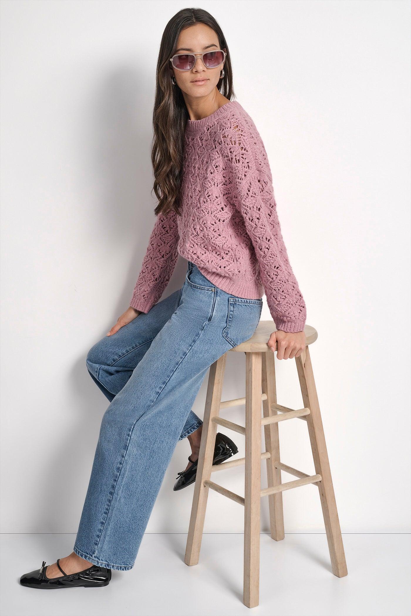 POINTELLE STITCH LONG SLEEVE CREW NECK SWEATER Product Image