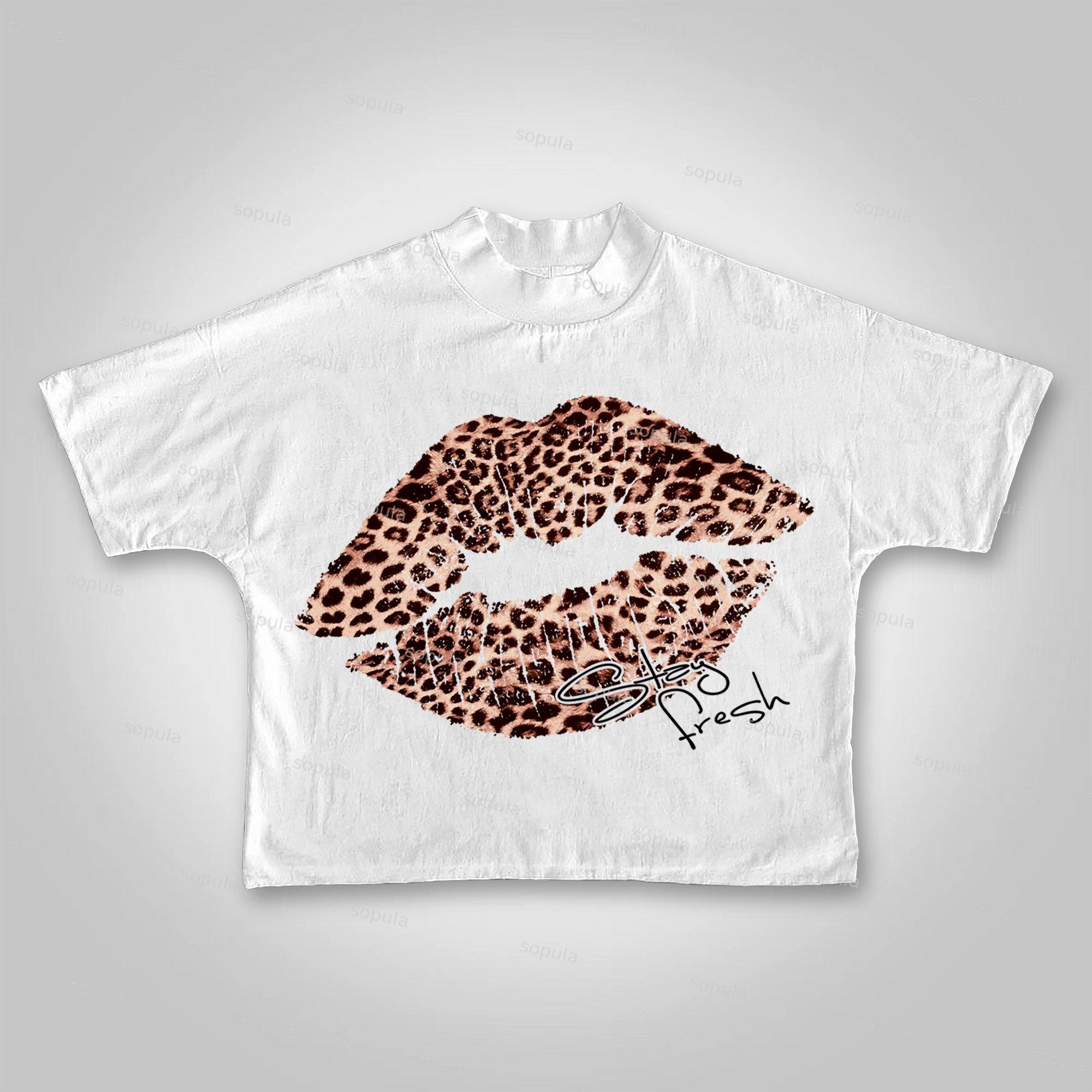 Sopula No. 69 Leopard Lips Graphic Cropped T-shirt Product Image