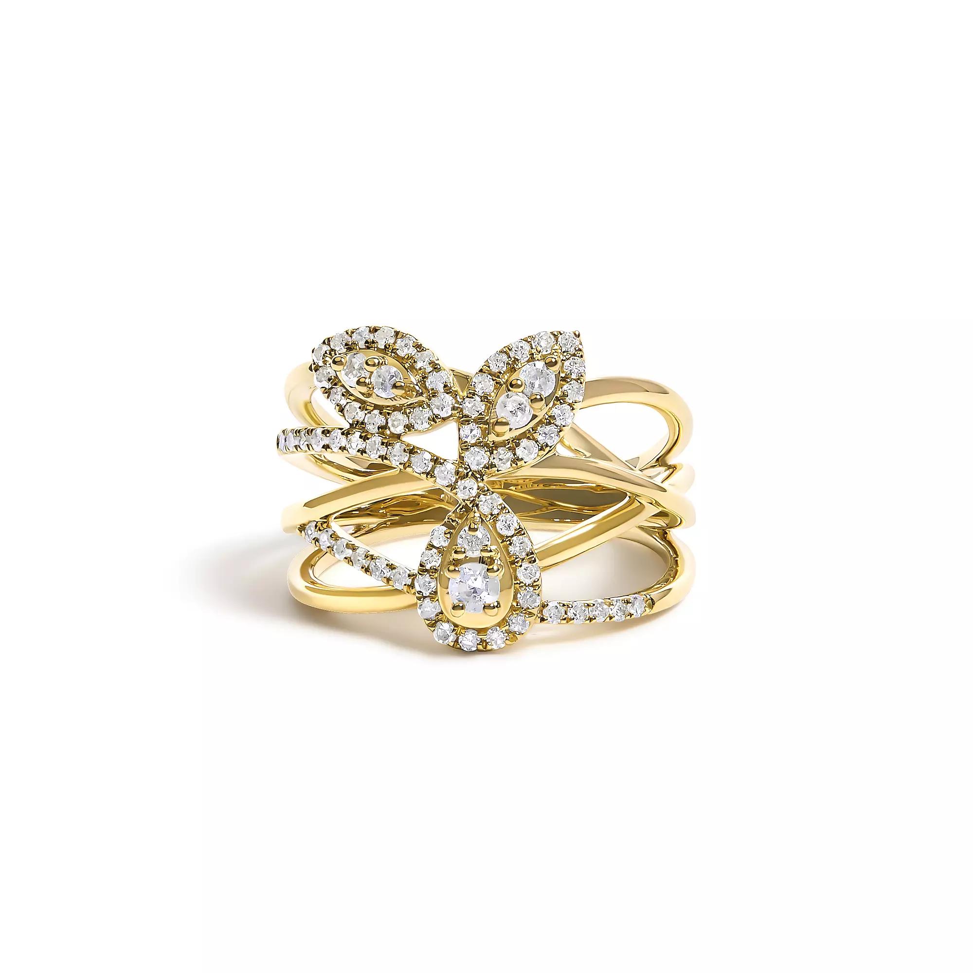 Haus of Brilliance 10k Gold 1/2 Carat T.W. Round Diamond Crossover Floral Cocktail Ring, Women's, Size: 7 Product Image