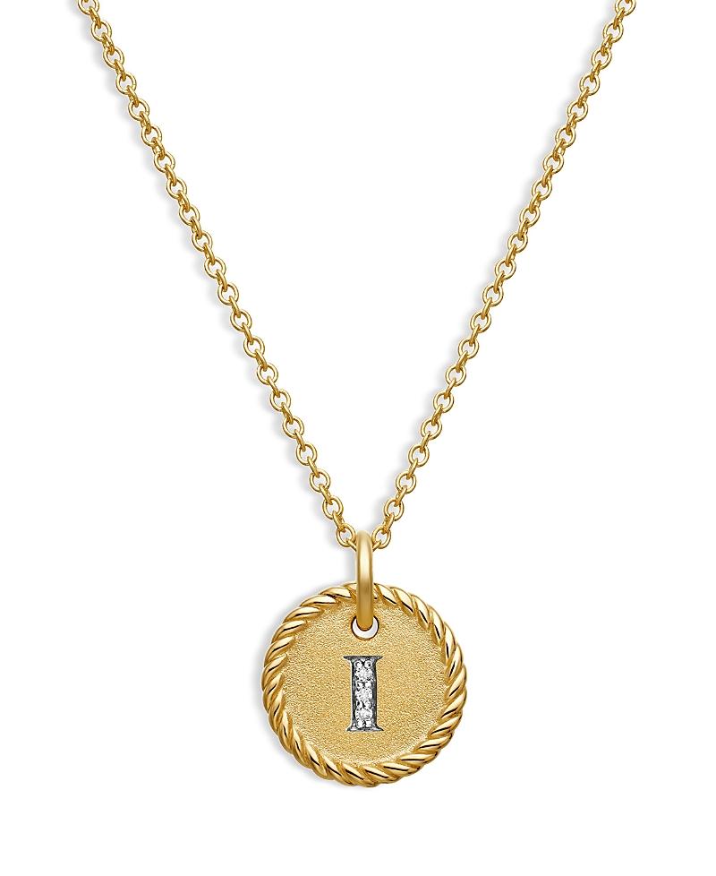 Womens Initial Charm Necklace in 18K Yellow Gold with Pav Diamonds Product Image