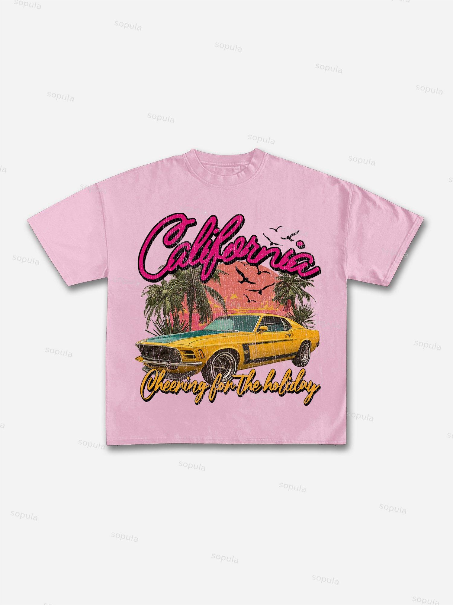 Summer Vacation Racing Print Cotton T-shirt Product Image