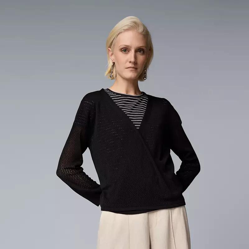 Women's Simply Vera Vera Wang Mesh Stitch Four-Way Cardigan, Size: XS, Black Product Image