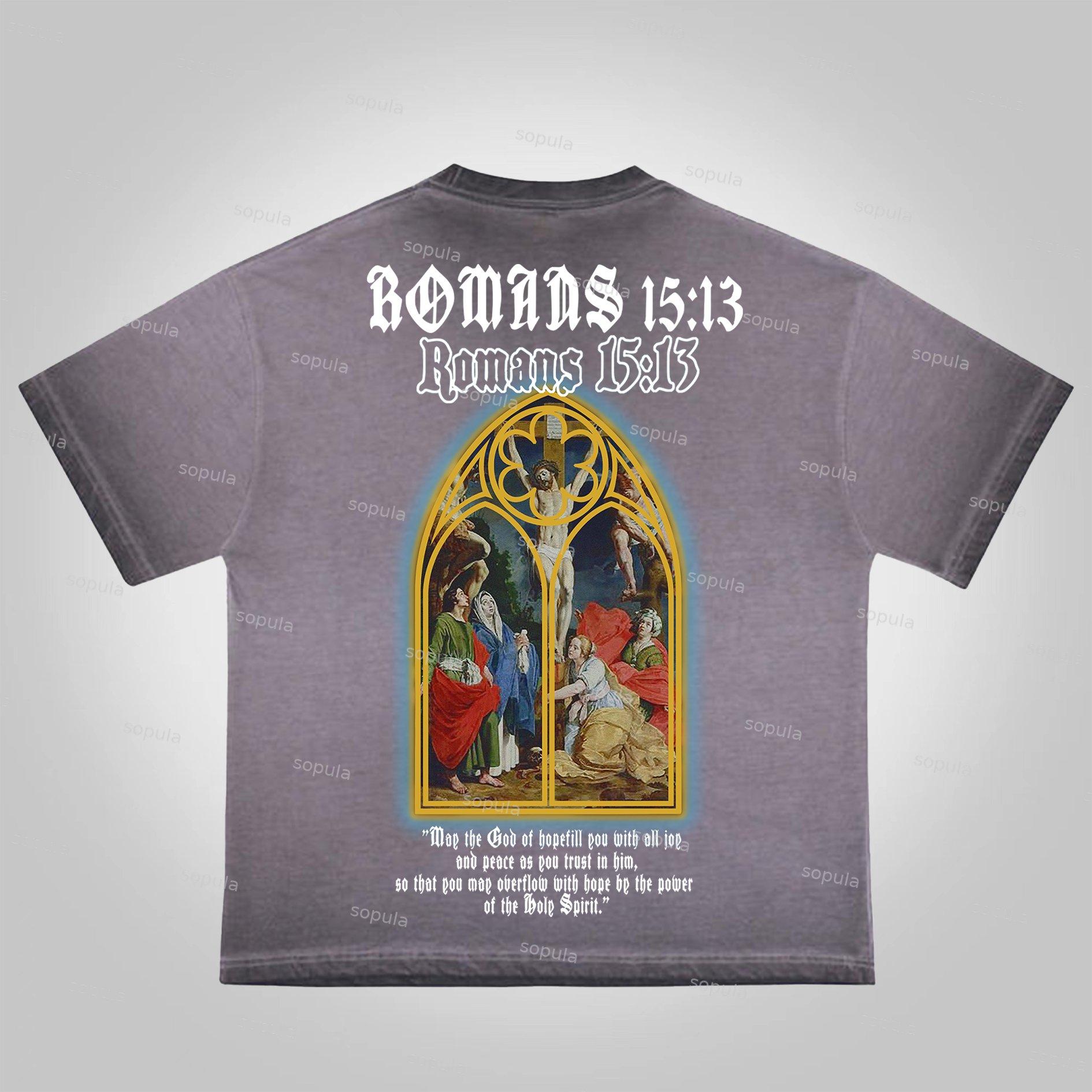Sopula Vintage Jesus Portrait Graphic Bible Print Washed Cotton T-Shirt Product Image