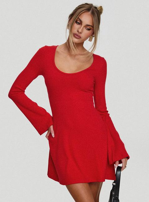 Best Interest Long Sleeve Mini Dress Red Product Image