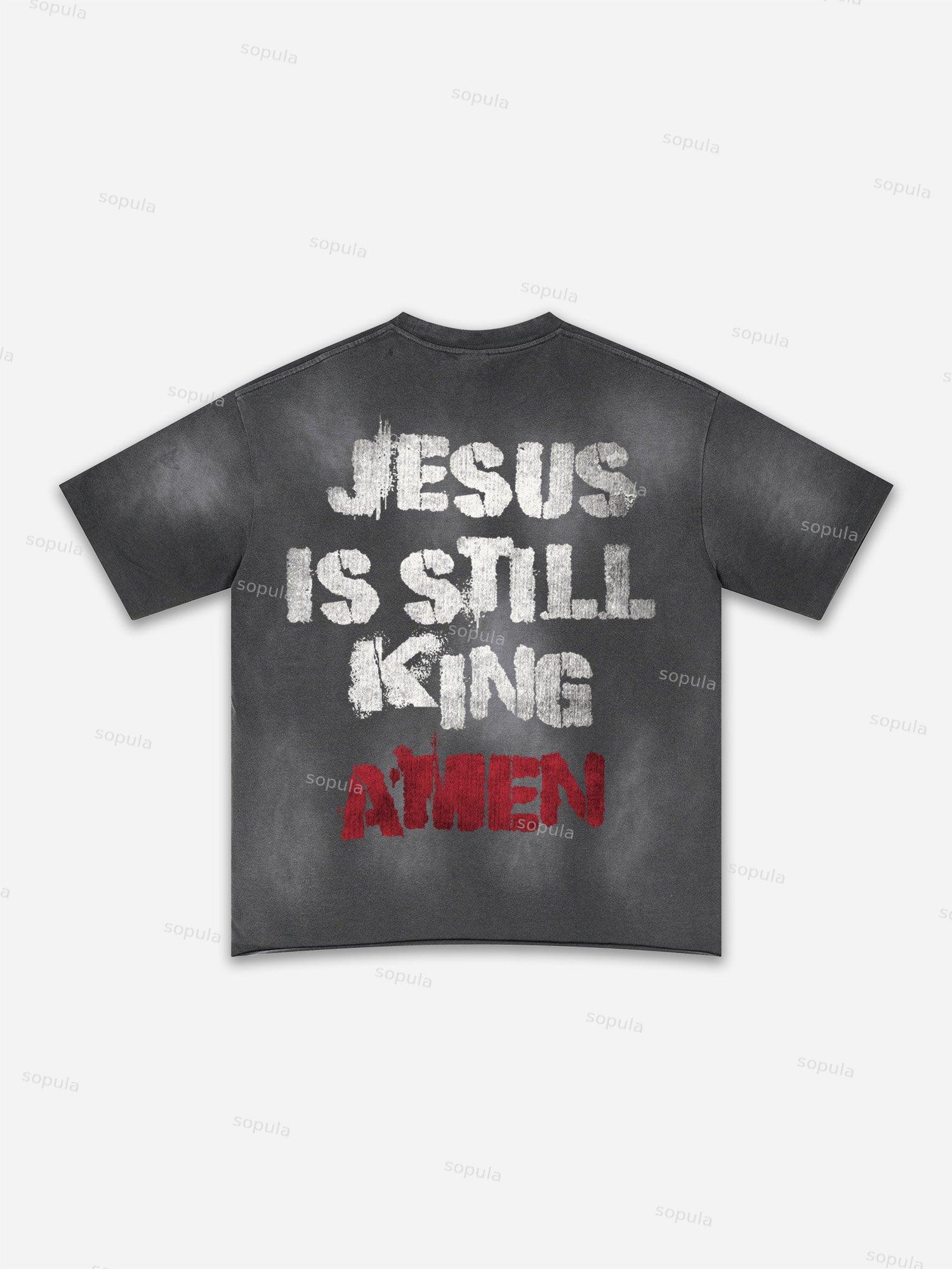 Authentic Abstract Portrait Print Washed T-shirt Product Image