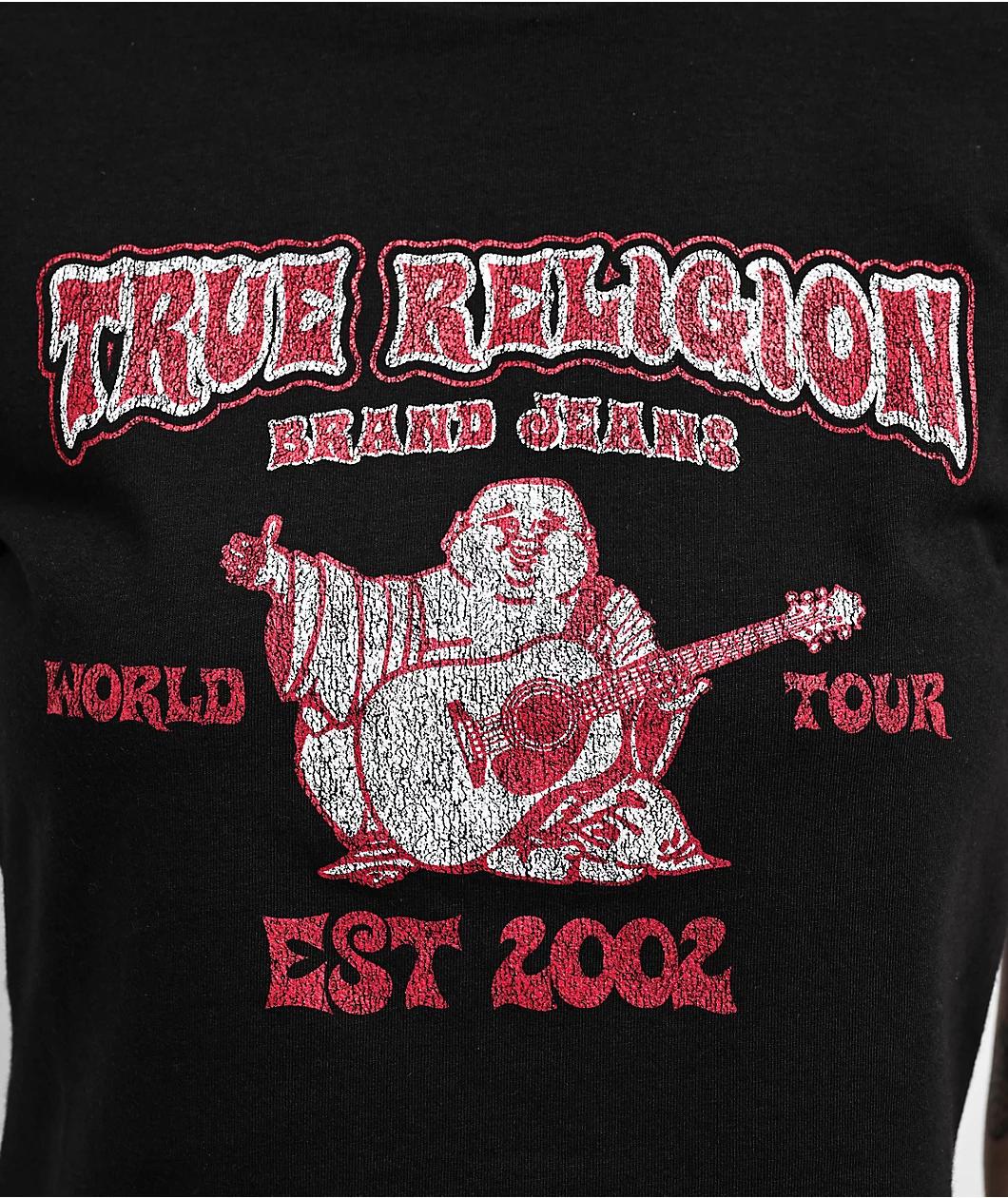 True Religion Buddha Logo Black Crop T-Shirt Product Image