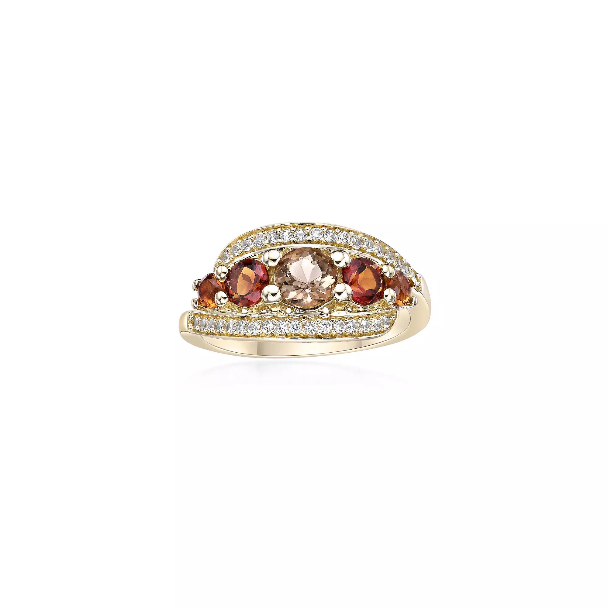 Gemminded 2 Micron Gold Over Silver Citrine Smokey Quartz & Lab-Created White Sapphire Ring, Women's, Size: 5, Gold Tone Product Image