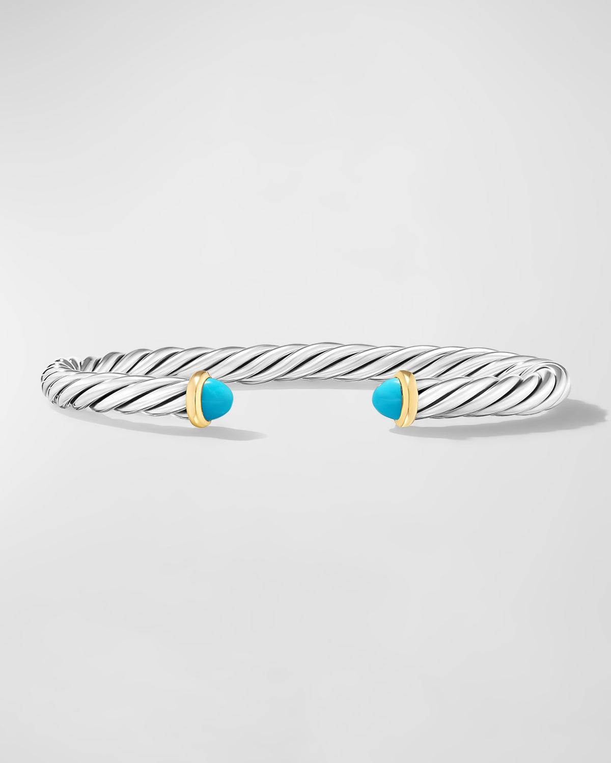 David Yurman Mens Cable Cuff Bracelet in Sterling Silver with 14K Yellow Gold and Turquoise, 6mm Product Image