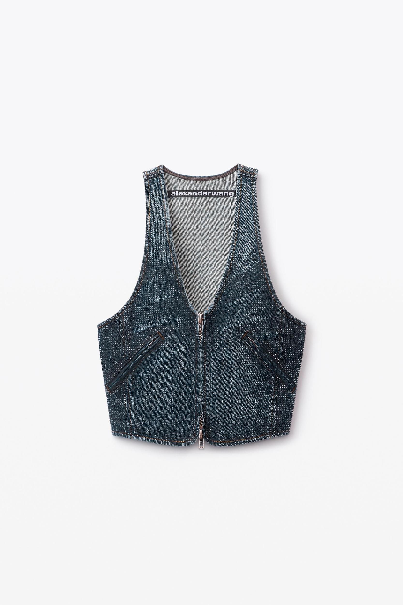 Clear Crystal Hotfix Vest In Cotton Denim Product Image