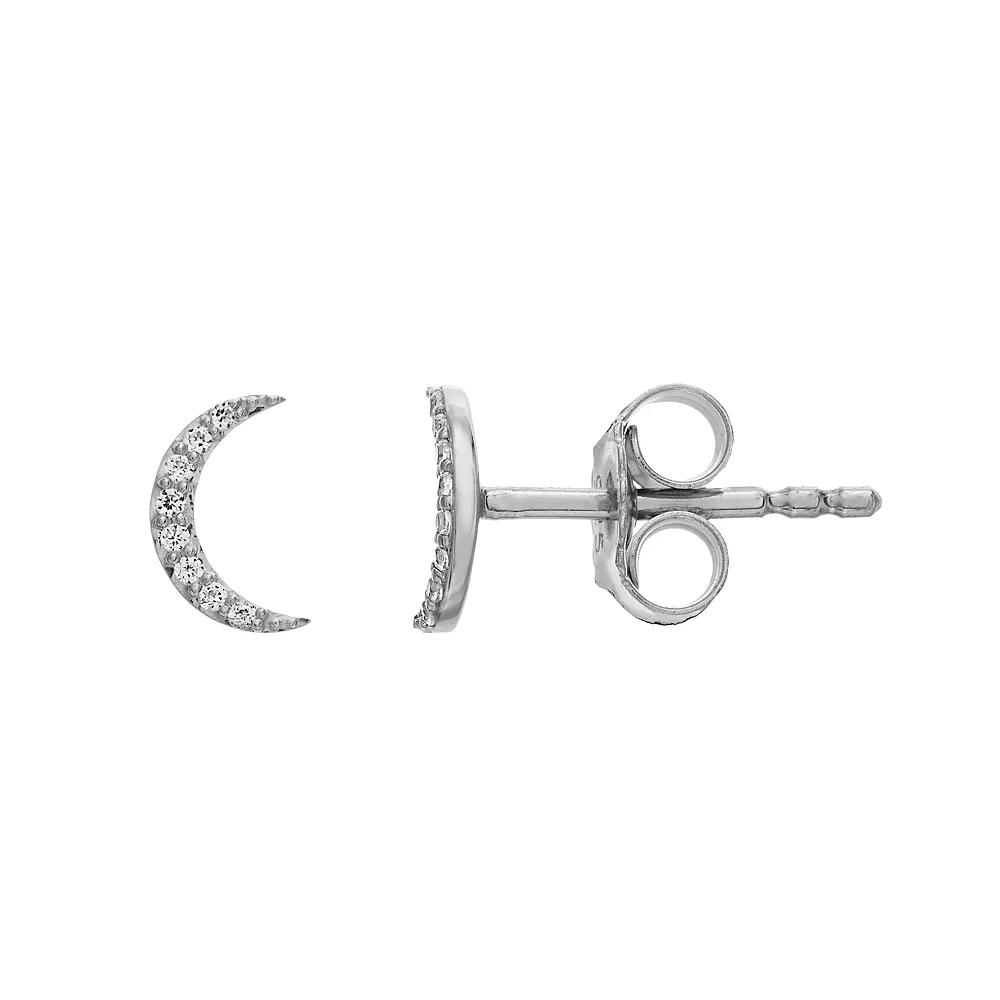 LC Lauren Conrad Sterling Silver Lab-Created White Sapphire Crescent Moon Stud Earrings, Women's Product Image