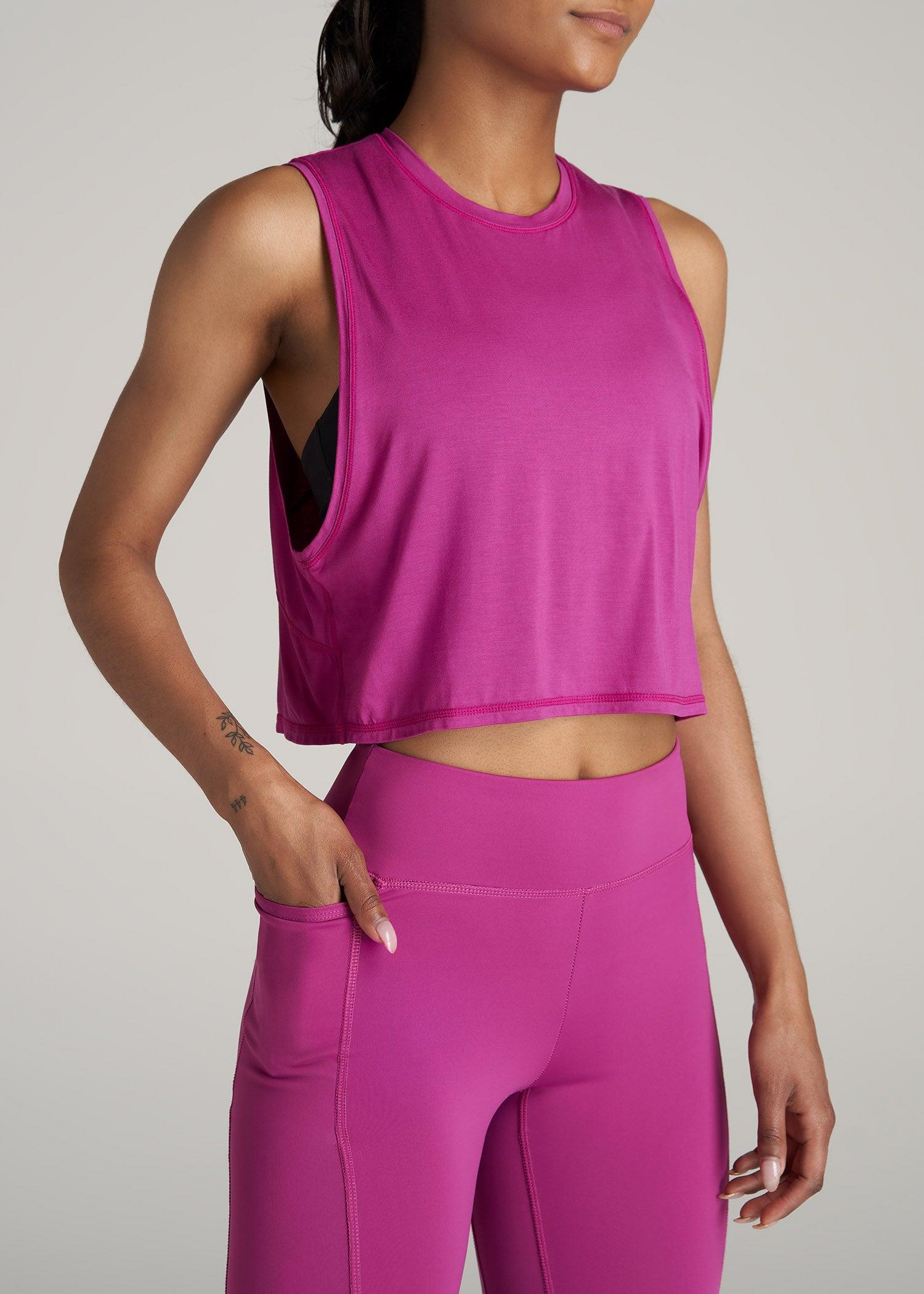 Athletic Cropped Muscle Tank Top for Tall Women in Pink Orchid Female Product Image