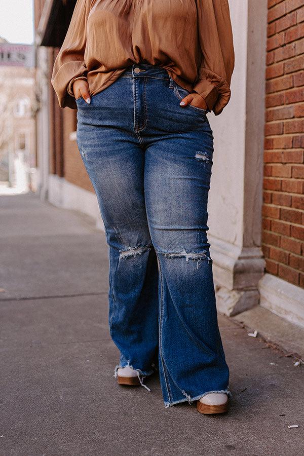 Risen The Sequoia High Waist Distressed Flare in Dark Wash Curves Product Image