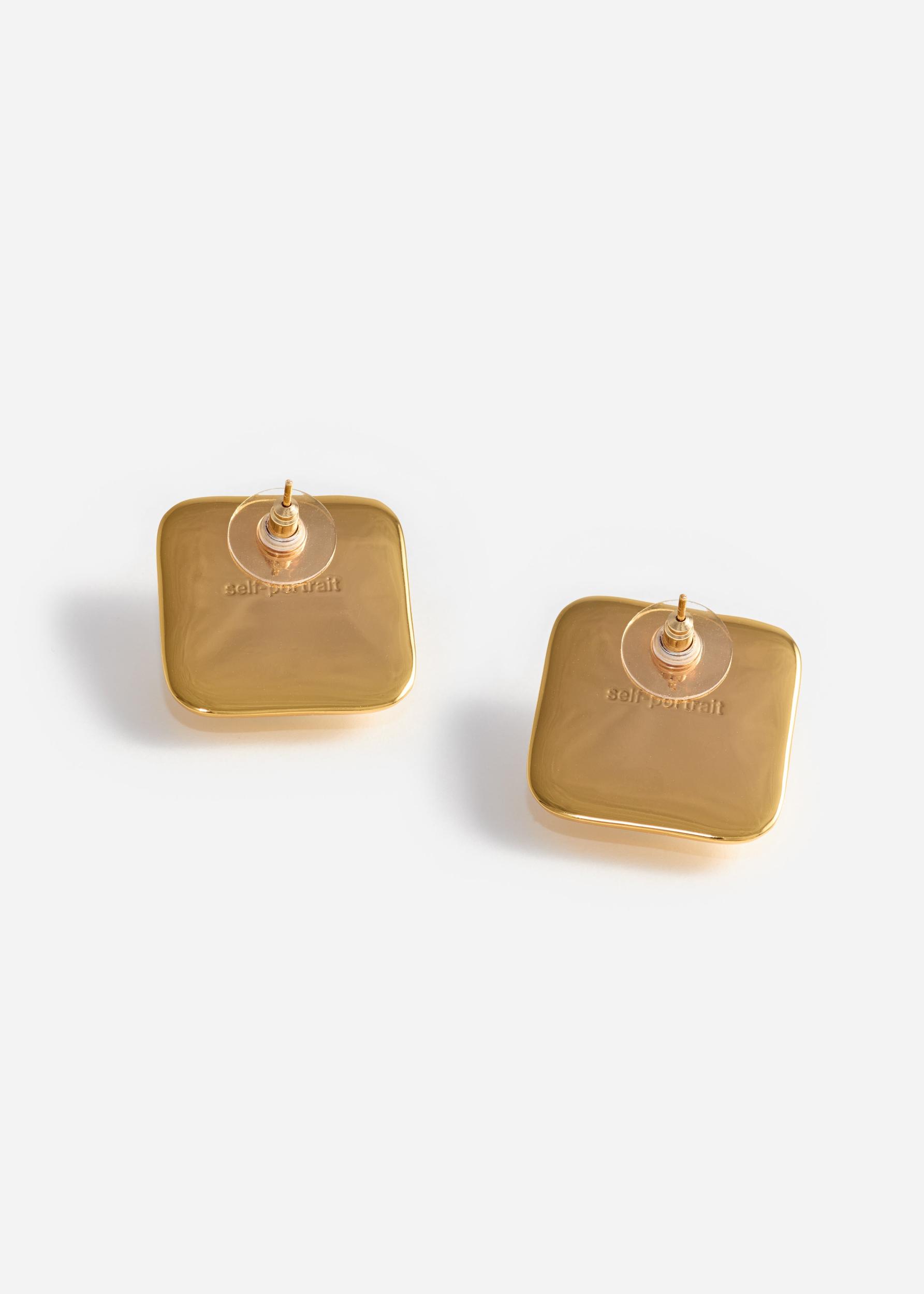 Bow Pearl Gold Square Earrings Product Image