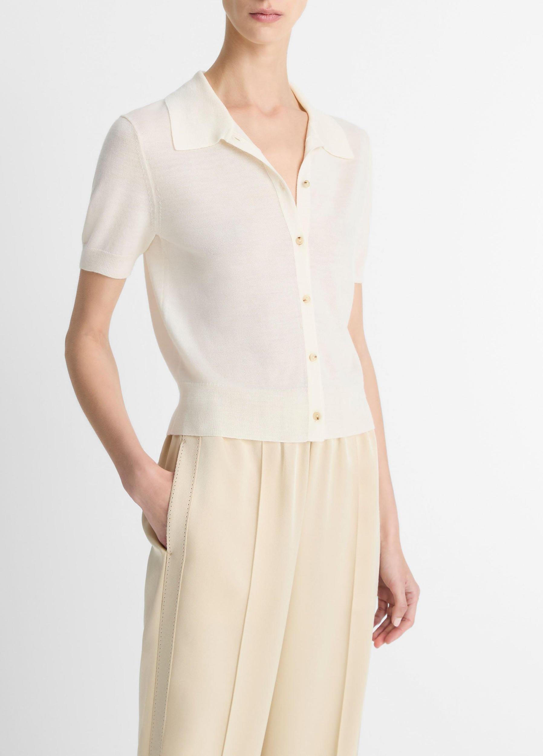 Wool-Blend Collared Button-Front Sweater Product Image