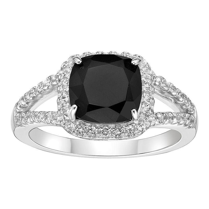 Gemminded Sterling Silver Black Onyx & White Topaz Cushion-Cut Ring, Women's,  Product Image