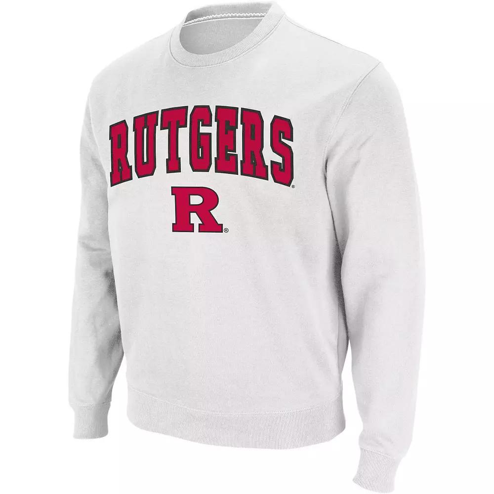 Men's Colosseum White Rutgers Scarlet Knights Arch & Logo Crew Neck Sweatshirt,  Product Image