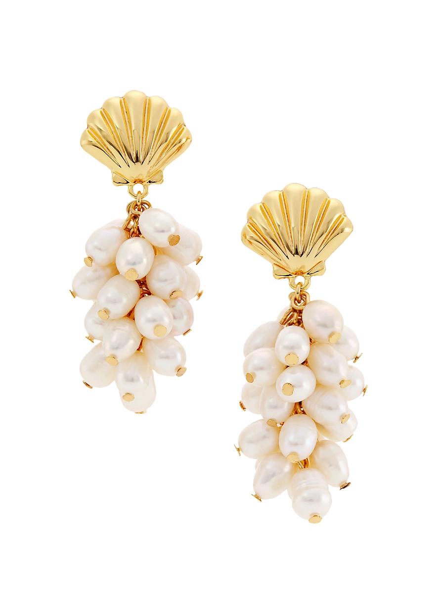 Womens Gold-Plate & Pearl Cluster Drop Earrings Product Image